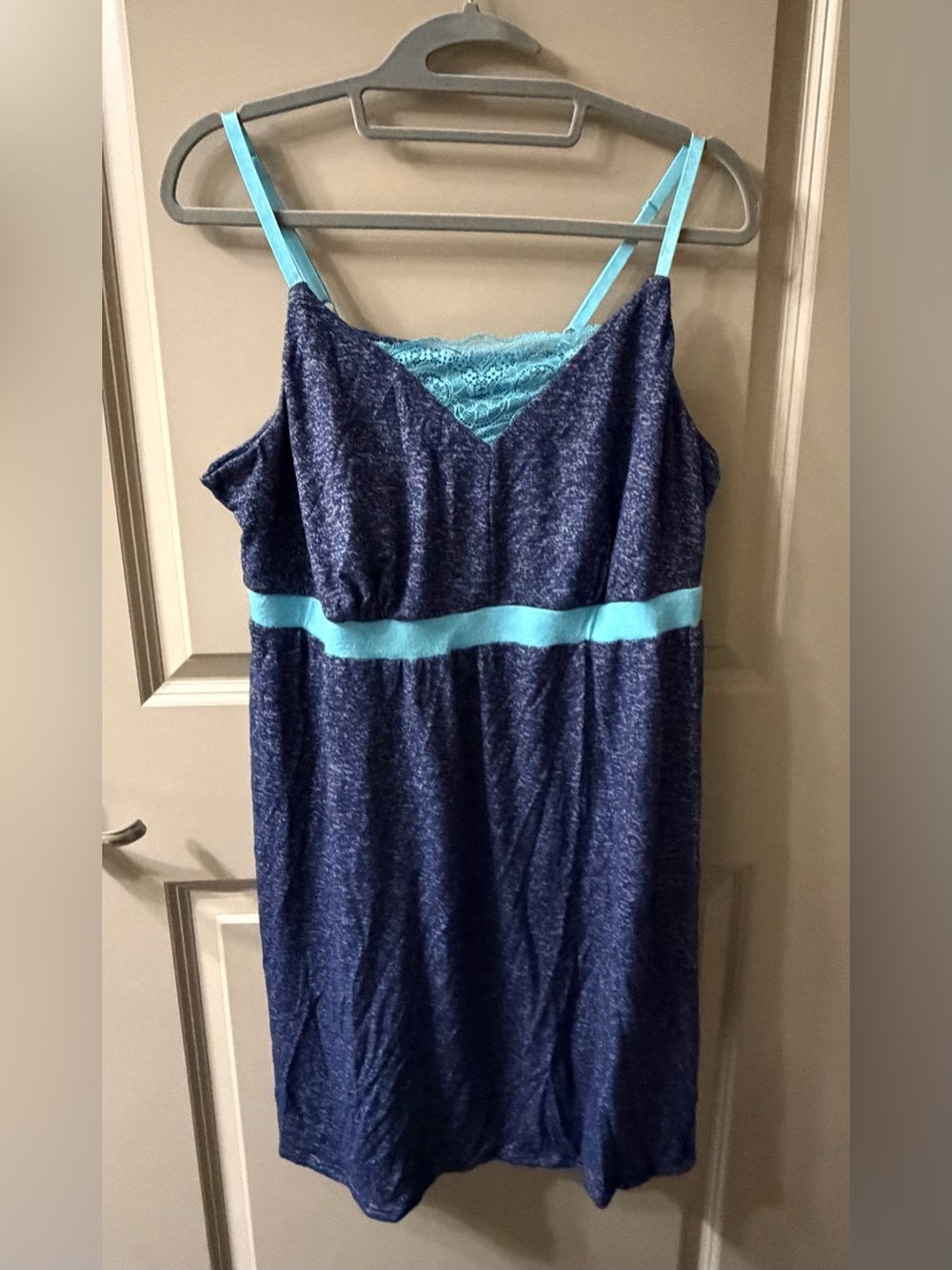 Cacique Heather Blue and Aqua Lace-Trim Sleep Chemise Size 18/20